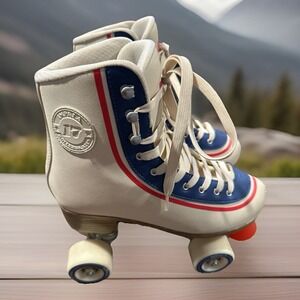 IMPALA‎ Retro Stripe Quad Roller Skates Sz 9 Red While Blue GUC